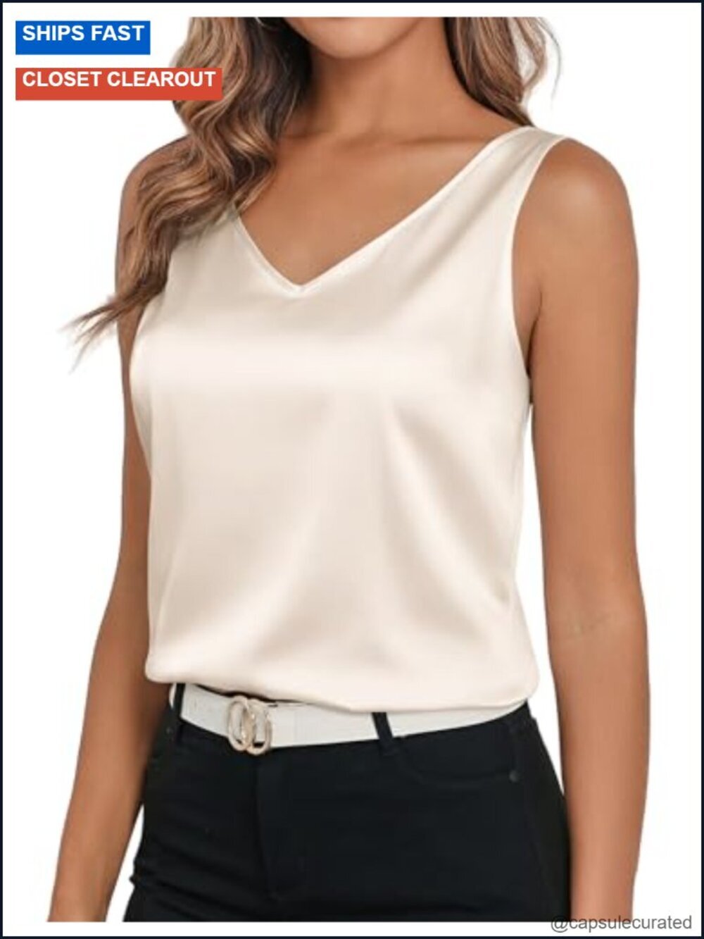 V Neck Silk Camisole Sleeveless Tank Top Stretch Satin Blouse